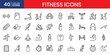 © IconNest - Fitness thin line icon set dumbbell barbell kettlebell