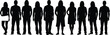 © MostArjuma - Set of Diverse Black People Silhouettes Featuring Men and Women in Casual Summer Clothing Standing in a Row Isolated on a White Background