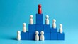 © Usman - Red leader peg figure standing on a tall blue block above white team figures on a vibrant blue background