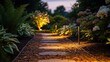 © Dece Std - Illuminated garden path through lush greenery, leading into a twilight scene