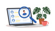 © Misha - Laptop screen displaying job candidate profiles with ratings next to a potted plant and a cup of coffee on a professional office desk.