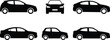© Sharon  - Set of 6 car silhouette icons including hatchback, sedan, and compact styles, ideal for automotive and transport design themes.
