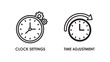 © MAHMUDA  - Outline icons showing clock settings with gears and time adjustment with a circular arrow.