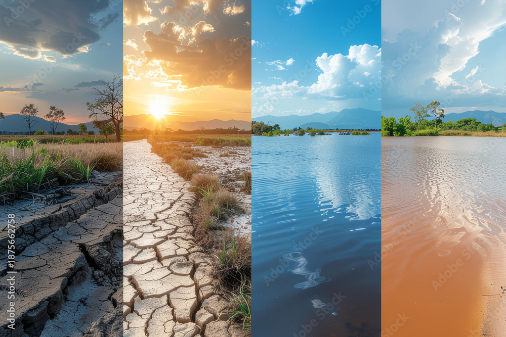 Landscape transformation showing drought and flooding as effects of ...