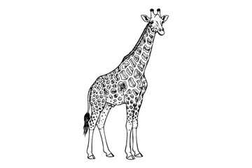  Vintage engraved giraffe illustration in black and white hand drawn art style