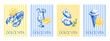 © pim - Vintage summer Italy Mediterranean coastal poster set. Lemon and Italian food stamp design. Hand drawn vector illustration. Amalfi sketch and watercolor beach vacation banners.