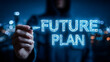 © sima's creations - Person writing Future Plan with glowing blue marker at night