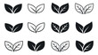 © cac_tus - Minimalist leaf icon set featuring two stylized leaves in outline and solid fill designs for eco-friendly branding and nature concepts
