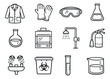 © cac_tus - Line art laboratory safety equipment set featuring a lab coat, gloves, goggles, and flasks for scientific research