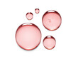 © Magnus Cramer - Variation of pink clear serum oil round sample swatch textures with bubbles isolated on white background. Skin care cosmetic hyaluronic acid retinol collagen water science lab product