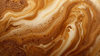 © afrions - Extreme close-up macro photograph of creamy coffee foam with rich brown and caramel tones. Swirling patterns of espresso crema and milk foam create organic.