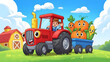© Lalaland - 3D Illustration character Farmer Tractor with Pumpkins. A friendly animated farmer driving a red tractor loaded with pumpkins, ideal for agriculture and autumn-themed content.