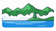 © Mirna - Stylized green mountains above a tranquil blue lake with fluffy white clouds and a single evergreen tree