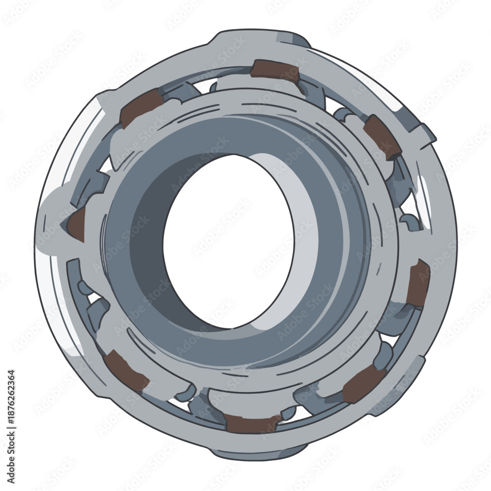 Technical illustration of a high-precision mechanical roller bearing ...