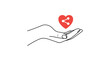 © Maja - Conceptual illustration of a hand offering a heart with a share symbol inside representing social media engagement and charitable giving.