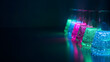 © OfficeFocus - Flask beaker laboratory glass chemical experiment liquid science chemistry fluid research bioluminescence light neon colorful tool biotech pharmacy