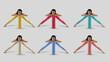 © olegphotor - Mockup of colored leggings, top on posing coach, front view, rolled up floor cloth mat for yoga for design. Set