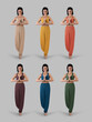 © olegphotor - Mockup of a colorful training suit for a yoga coach in asana, full-length front view, for design, branding. Set