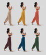© olegphotor - Mockup of a colored training suit for a yoga coach woman in asana, full-length side view, for design, branding. Set