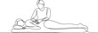 © MofajjolHossen - Single continuous line drawing woman patient lying on massage table therapist doing healing treatment massaging injured hand manual physical therapy rehabilitation concept. one line Icon drawing