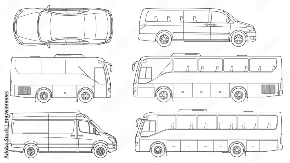 Vehicle Silhouettes CAD Drawings – Cars, Buses and Minibuses Vector ...