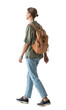 © kite_rin - Full length portrait of a young woman walking isolated transparent PNG, student girl full body photo PNG with transparent background precisely cut out with clipping path.