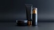 © Design Store - luxury skincare products with black and gold packaging displayed on dark surface high quality professional detailed modern elegant stylish