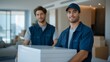 © forenna - Two professional workers are carefully carrying a modern refrigerator through a residential kitchen, coordinated movement highlighting appliance installation, teamwork, and home service expertise.