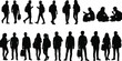 © Masuduzzaman - Students silhouettes with backpacks standing and sitting in different poses, school and university crowd vector illustration set for education and youth lifestyle concepts
