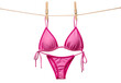 © Tanicsean - Pink string bikini hanging on clothesline with pins, isolated on a transparent background