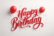 © Yasir - Festive red happy birthday calligraphy with balloons and confetti on a white background for celebrations