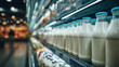 © AnastasiiaAkh - Rows of fresh milk bottles in supermarket refrigerator aisle with bright lighting and modern retail atmosphere