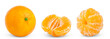 © Oleh - Collection of organic mandarin, tangerine or clementine fruit with green leaf and peeled mandarin, half of tangerine isolated. Clementines with clipping path.