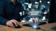 © Dreamscape - Businessman analyzing digital customer journey map with marketing icons,data-driven strategy,consumer behavior insights,customer experience management for digital commerce success