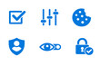 © VectorGomes - Data consent icons set featuring privacy settings, approvals and user control. Clean monocromatic vector symbols for apps, websites and digital privacy systems.