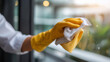 © Kateryna - Blurred image faceless housekeeper cleaning service working at office blur background use prevention infection concept spring cleaning maintenance defocused background with