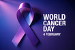 © saad - World Cancer Day purple ribbon awareness design. Clean medical support illustration, healthcare concept.