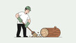 © regasa - Worker Sweeping Wood Fragments From the Log After Cutting for Manufacturing