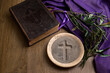 © vetre - Ash wednesday lent symbols with bible and olive branches