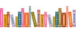 © Olga Dykun - Seamless border with colorful books arranged spine‑out. Horizontal pattern with row of bright library elements