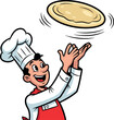 © creativestock - A cheerful chef tossing pizza dough in a professional kitchen on transparent background