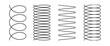 © Elena Pimukova - Spiral spring set. Metal wire coil spring icon collection. Thin zigzag waves line symbol. Flexible coil shapes. Loop line pattern. Vector illustration isolated on white background.