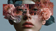 © Ruhi - Abstract contemporary art collage portrait of young woman with flowers on face hides her eyes