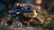 © Cash Cow Concepts - A brave little turtle wearing goggles & a jetpack, 3d cartoon animation style, expressive face, cinematic lighting, action pose