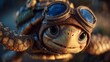 © Cash Cow Concepts - A brave little turtle wearing goggles & a jetpack, 3d cartoon animation style, expressive face, cinematic lighting, action pose