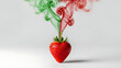 © Inara PNG - Strawberry Heart with Colorful Smoke, Artistic Photography, Minimalist Style, Digital Art