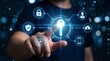 © sohel - Business person touching secure passwordless authentication key icon