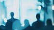 © rak - evanescent gathering: a blurry silhouette collection bathed in a soft, diffused cerulean light, representing gatherings and moments