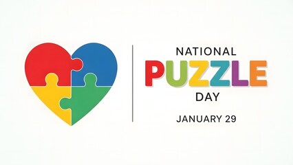  National Puzzle Day January 29 Banner with Colorful Heart Puzzle Illustration