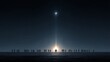 © 楠 刘 - Minimalist night sky scene with a group of people standing apart yet looking up at the single shining North Star, symbolizing shared vision, guidance, focus, and the ultimate goal concept